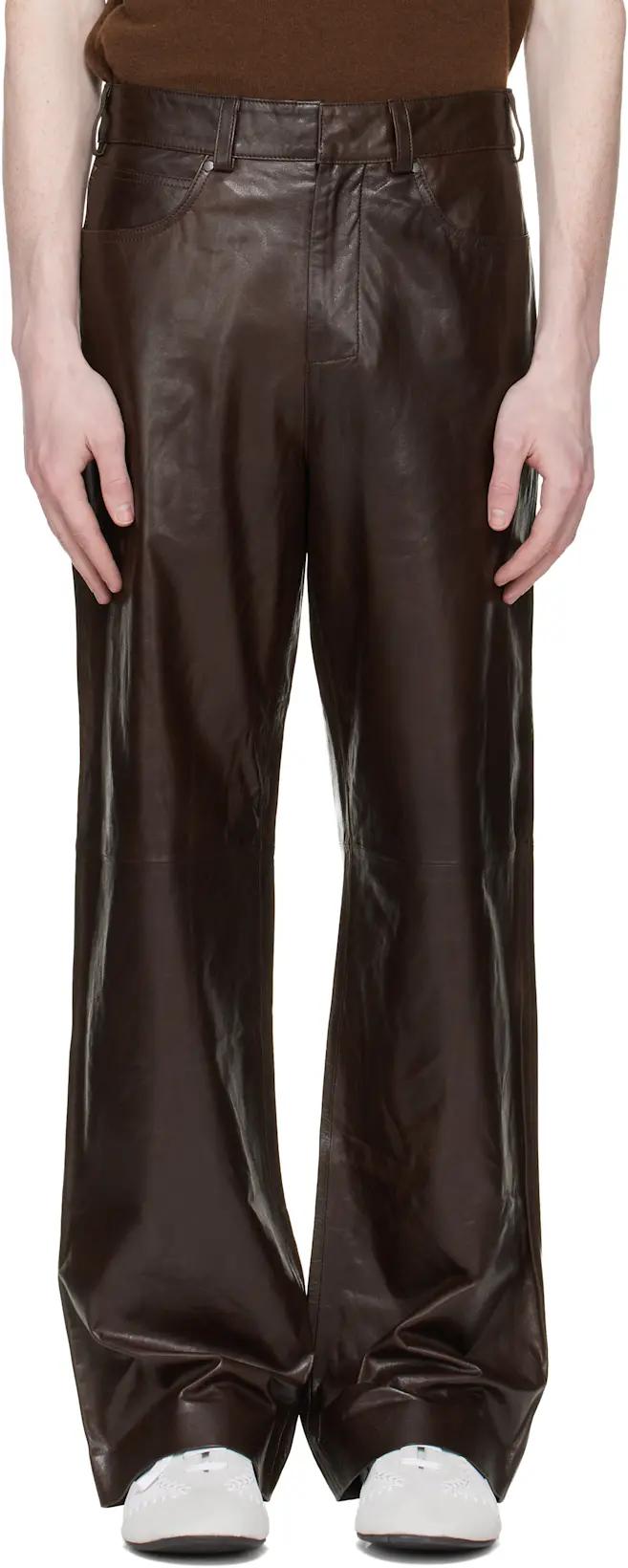 Brown Straight Leg Leather Pants by ENTIRE STUDIOS