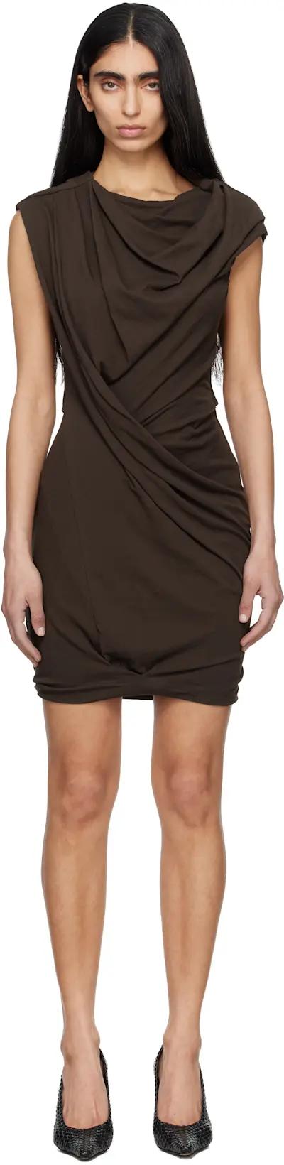 Brown Twist Minidress by ENTIRE STUDIOS