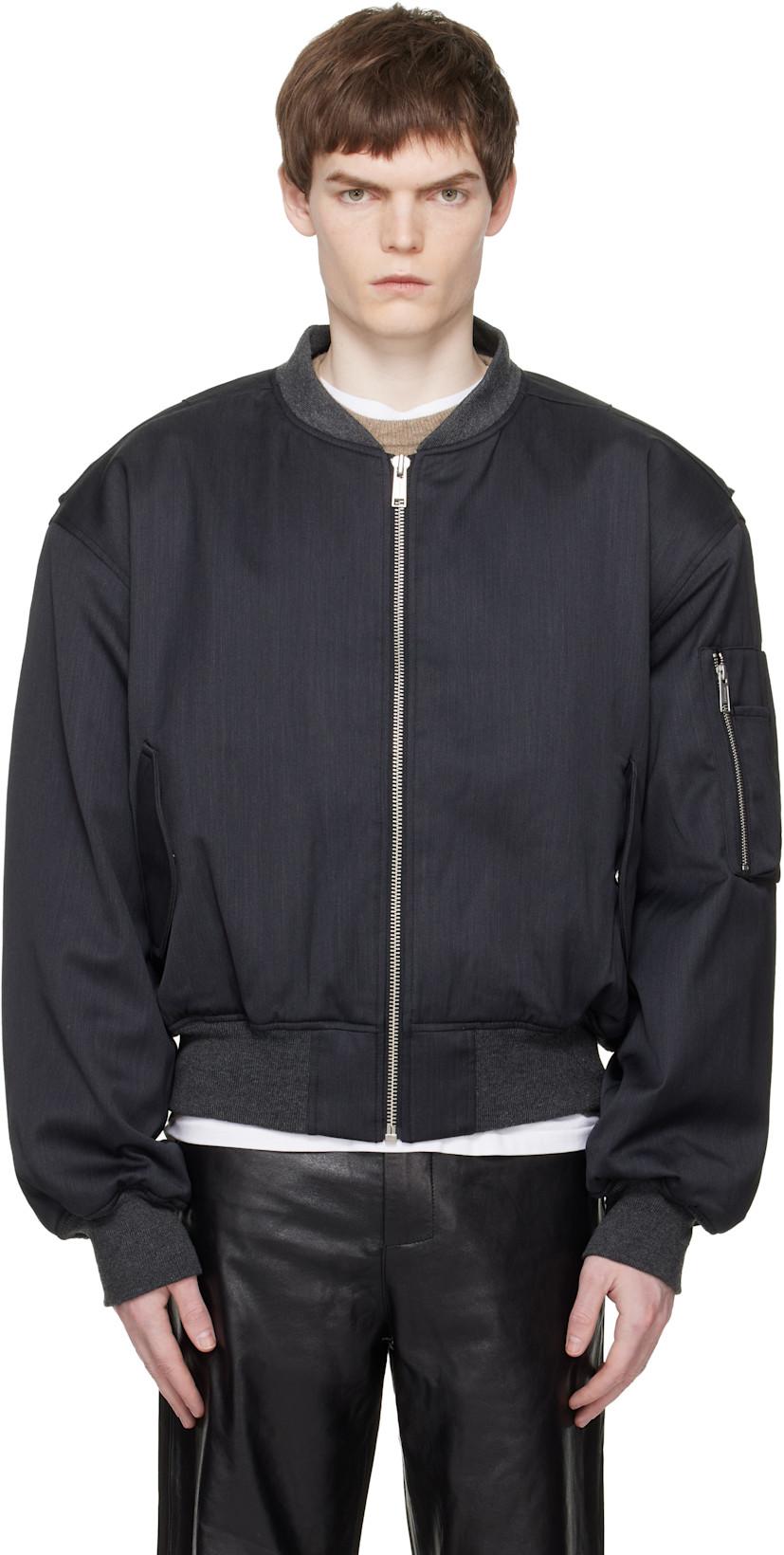 Gray Cropped Broad Suiting Bomber Jacket by ENTIRE STUDIOS