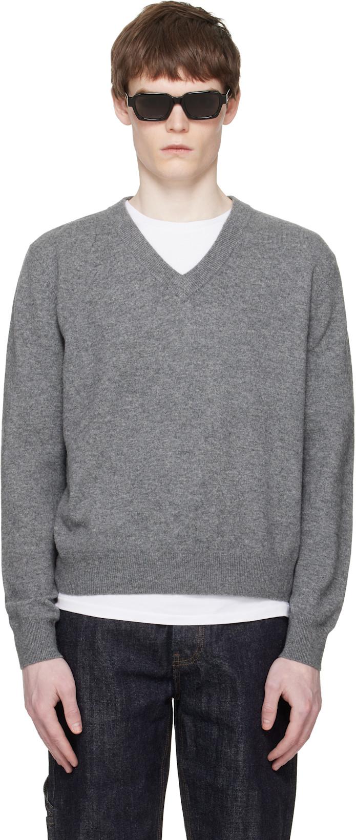 Gray Knit V Neck Sweater by ENTIRE STUDIOS