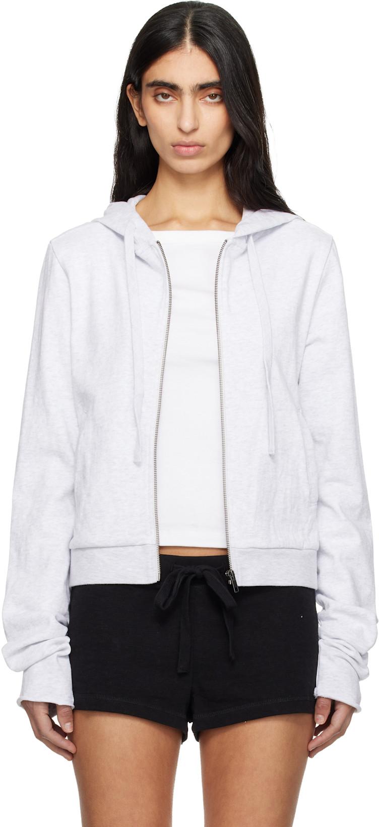 Gray Lightweight Cropped Zip Up Hoodie by ENTIRE STUDIOS