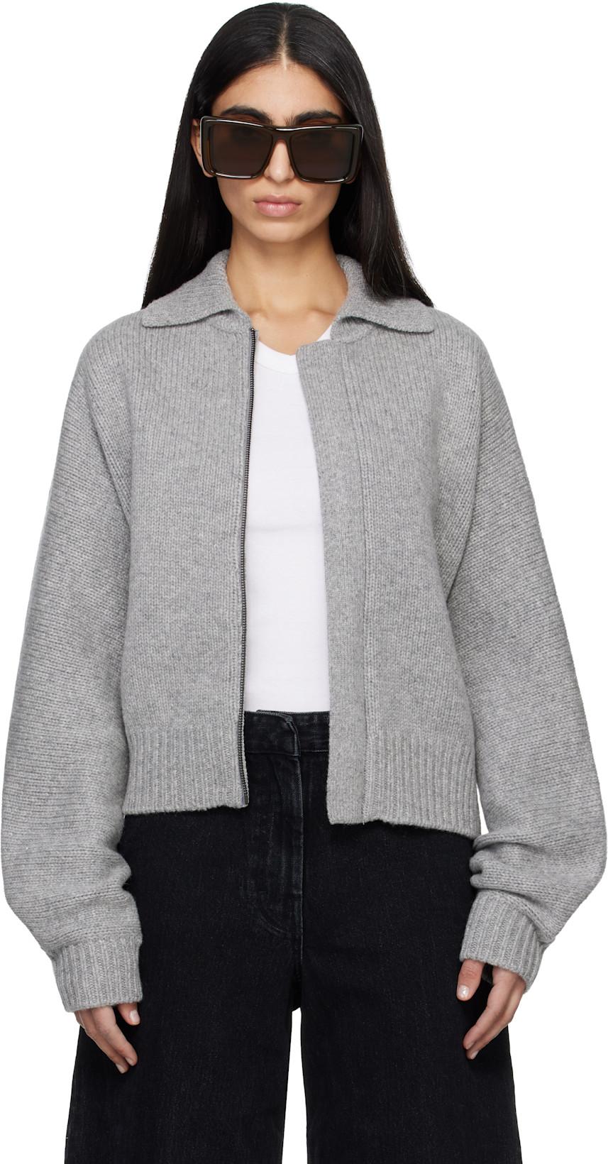 Gray Marla Bomber Cardigan by ENTIRE STUDIOS