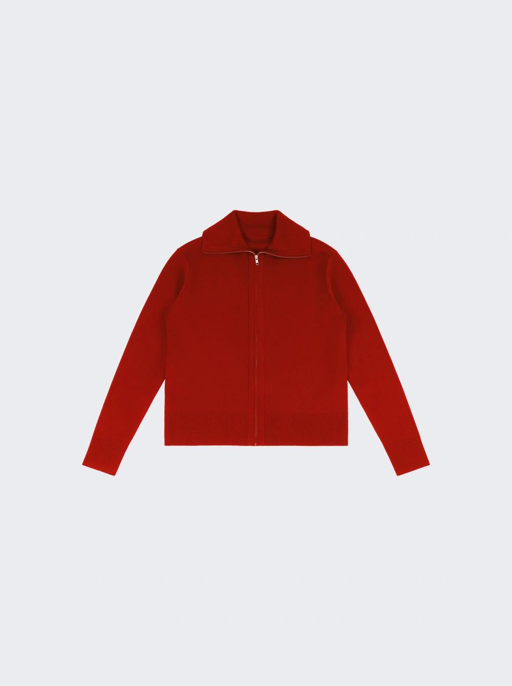 Knit Zip Up Jacket Cherry  | The Webster by ENTIRE STUDIOS