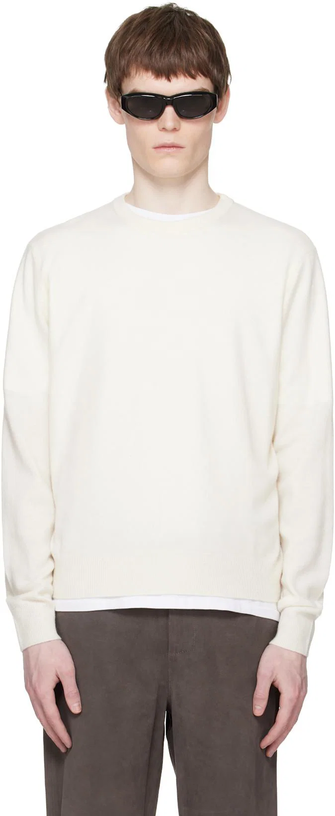 White Knit Crewneck Sweater by ENTIRE STUDIOS