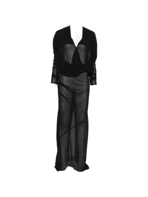 sheer-panel V-neck maxi wrap dress by ENTIRE STUDIOS