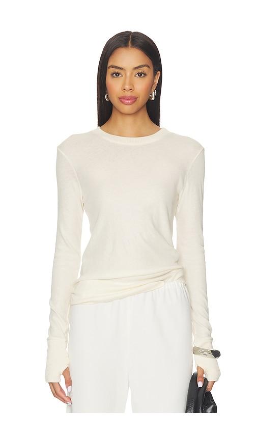 Enza Costa Cashmere Easy Cuffed Crew Top in Beige by ENZA COSTA