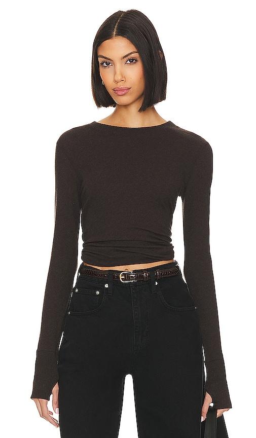 Enza Costa Cashmere Easy Cuffed Crew in Brown by ENZA COSTA