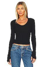 Enza Costa Cashmere Easy Cuffed U Top in Black by ENZA COSTA