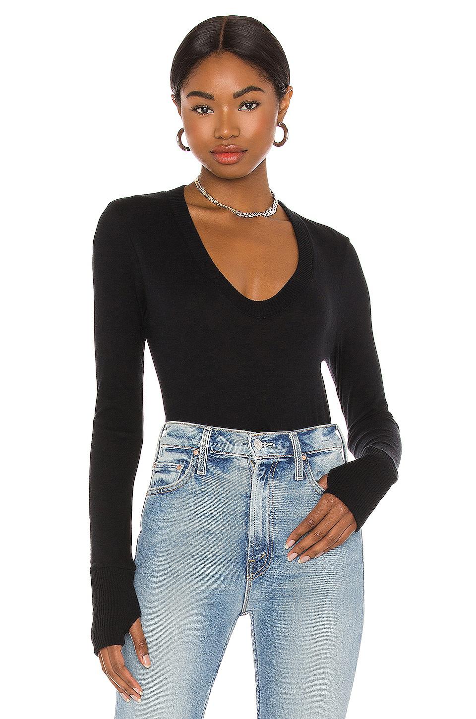 Enza Costa Cashmere Fitted V Neck Sweater in Black by ENZA COSTA