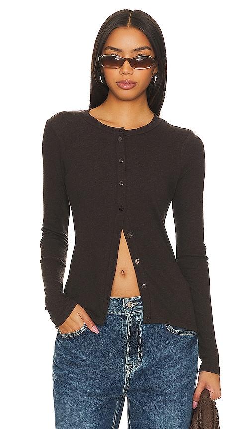 Enza Costa Cashmere Long Sleeve Cardigan in Brown by ENZA COSTA