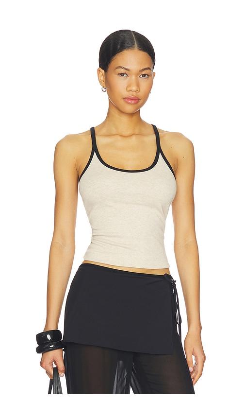 Enza Costa Classic Ringer Scoop Tank in Beige,Black by ENZA COSTA