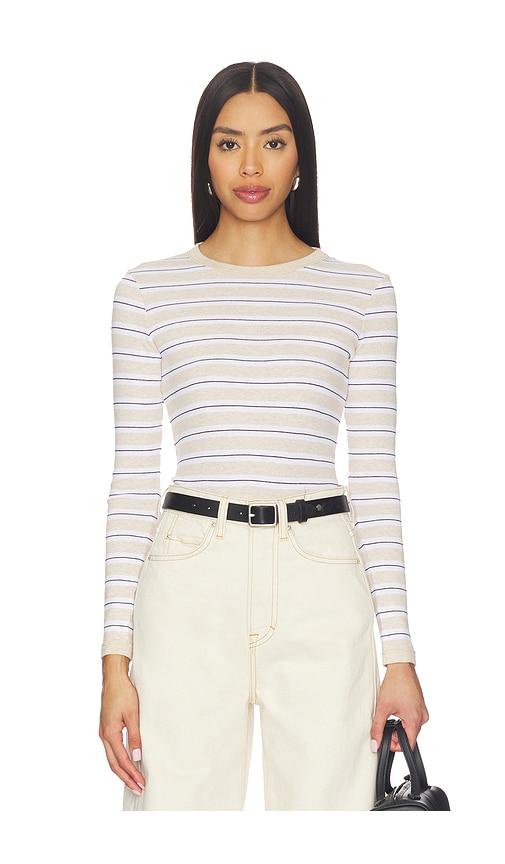 Enza Costa Cotton Stripe Classic Long Sleeve Tee in Beige by ENZA COSTA