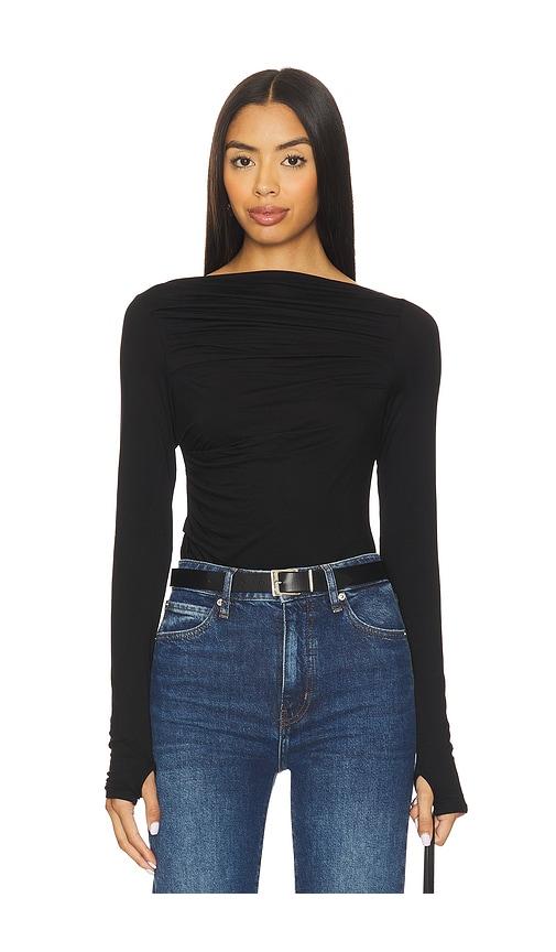 Enza Costa Draped Boatneck Top in Black by ENZA COSTA