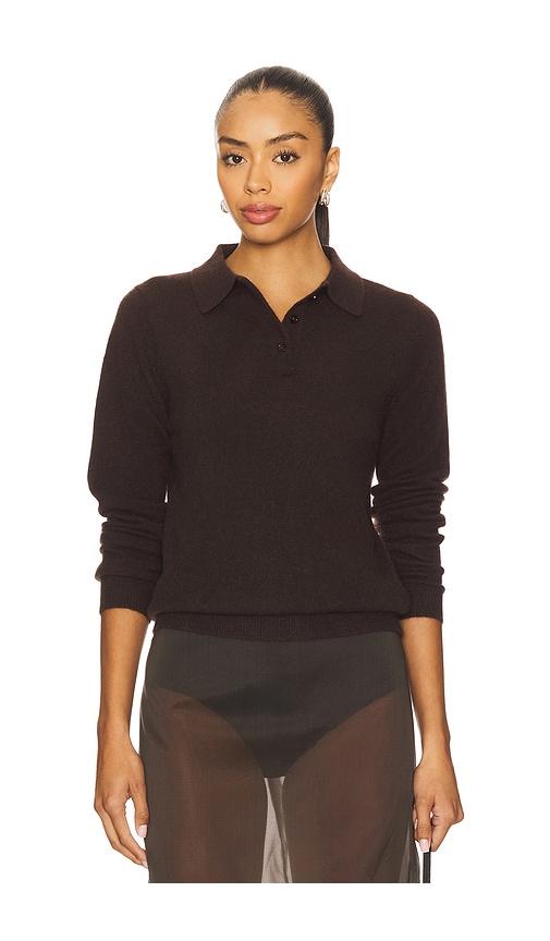 Enza Costa Knit Cashmere Polo Sweater in Chocolate by ENZA COSTA