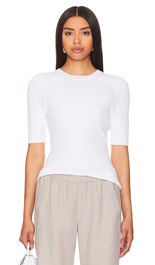Enza Costa Linen Knit Crewneck in White by ENZA COSTA