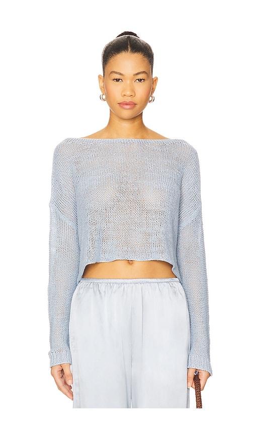 Enza Costa Linen Open Knit Bateau Sweater in Baby Blue by ENZA COSTA