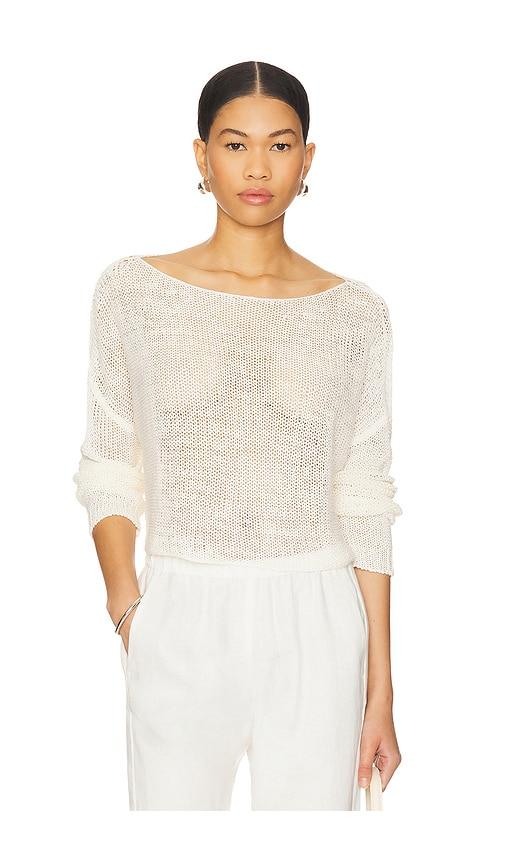 Enza Costa Linen Open Knit Bateau Sweater in White by ENZA COSTA