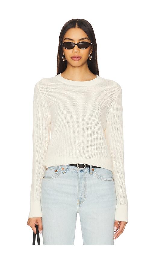 Enza Costa Linen Open Knit Crewneck Sweater in Cream by ENZA COSTA