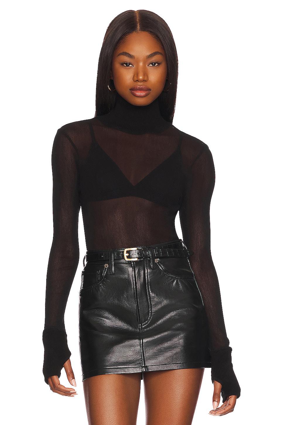 Enza Costa Mesh Cuffed Turtleneck in Black by ENZA COSTA