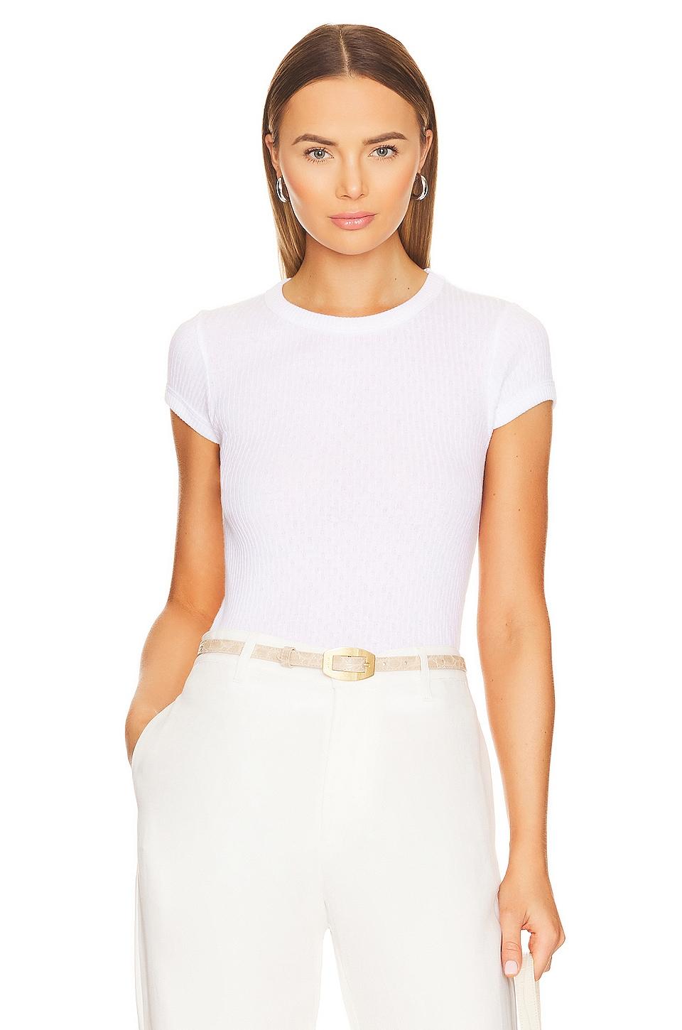 Enza Costa Pointelle Cap Sleeve Crew in White by ENZA COSTA