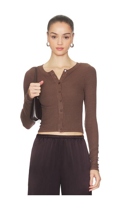 Enza Costa Silk Rib Essential Cardigan in Brown by ENZA COSTA