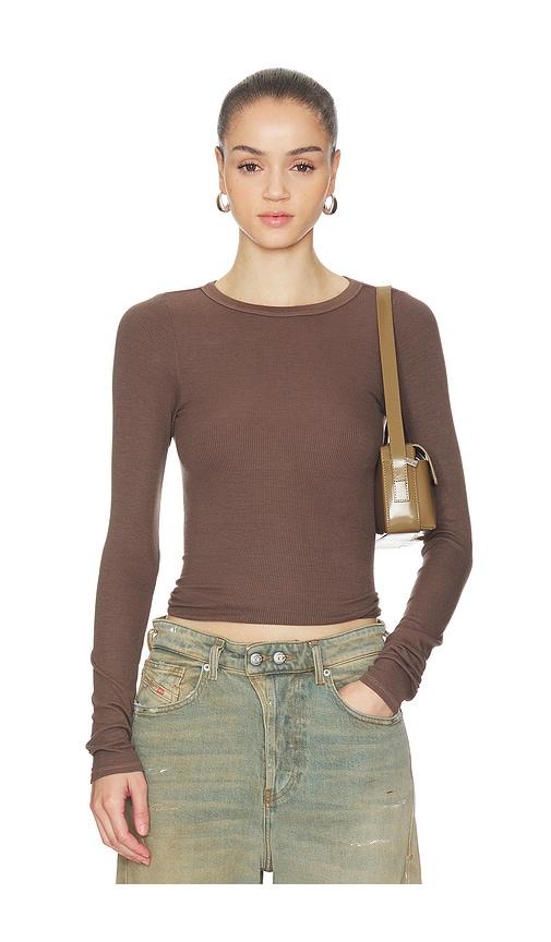Enza Costa Silk Rib Essential Crew in Brown by ENZA COSTA