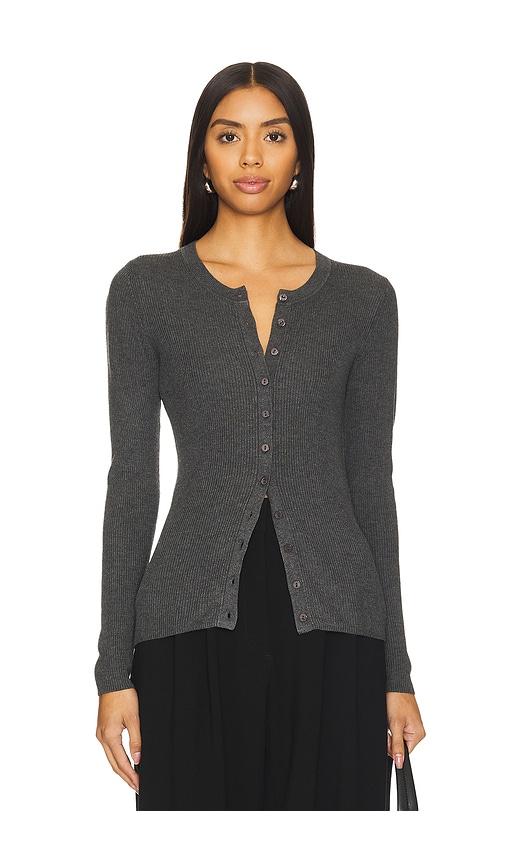 Enza Costa Silk Sweater Rib Fitted Cardigan in Grey by ENZA COSTA
