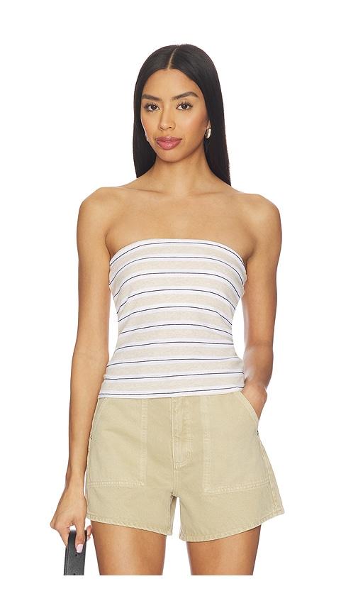 Enza Costa Stripe Classic Bandeau Top in Beige by ENZA COSTA