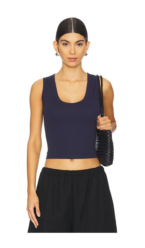 Enza Costa Supima Baby Cropped U Tank Top in Navy by ENZA COSTA