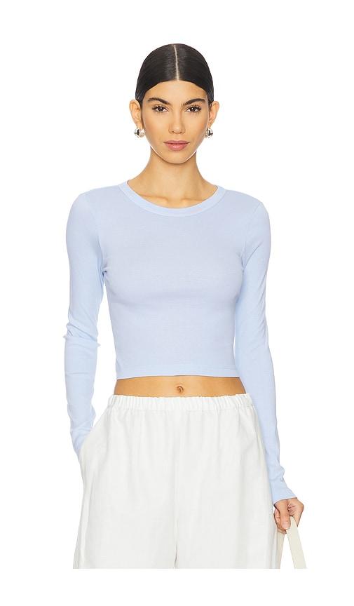 Enza Costa Supima Baby Long Sleeve Cropped Top in Baby Blue by ENZA COSTA