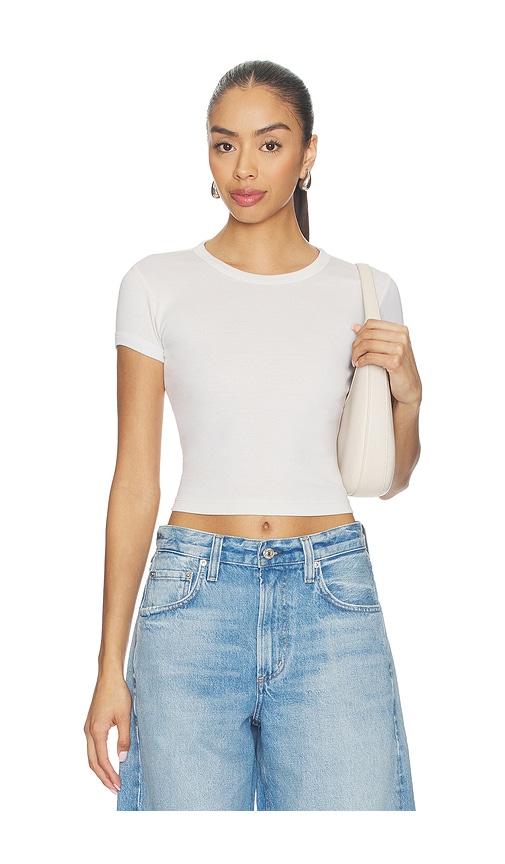Enza Costa Supima Baby Rib Cropped Tee in Ivory by ENZA COSTA