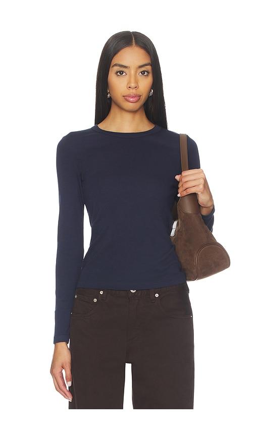 Enza Costa Supima Classic Long Sleeve Tee in Navy by ENZA COSTA
