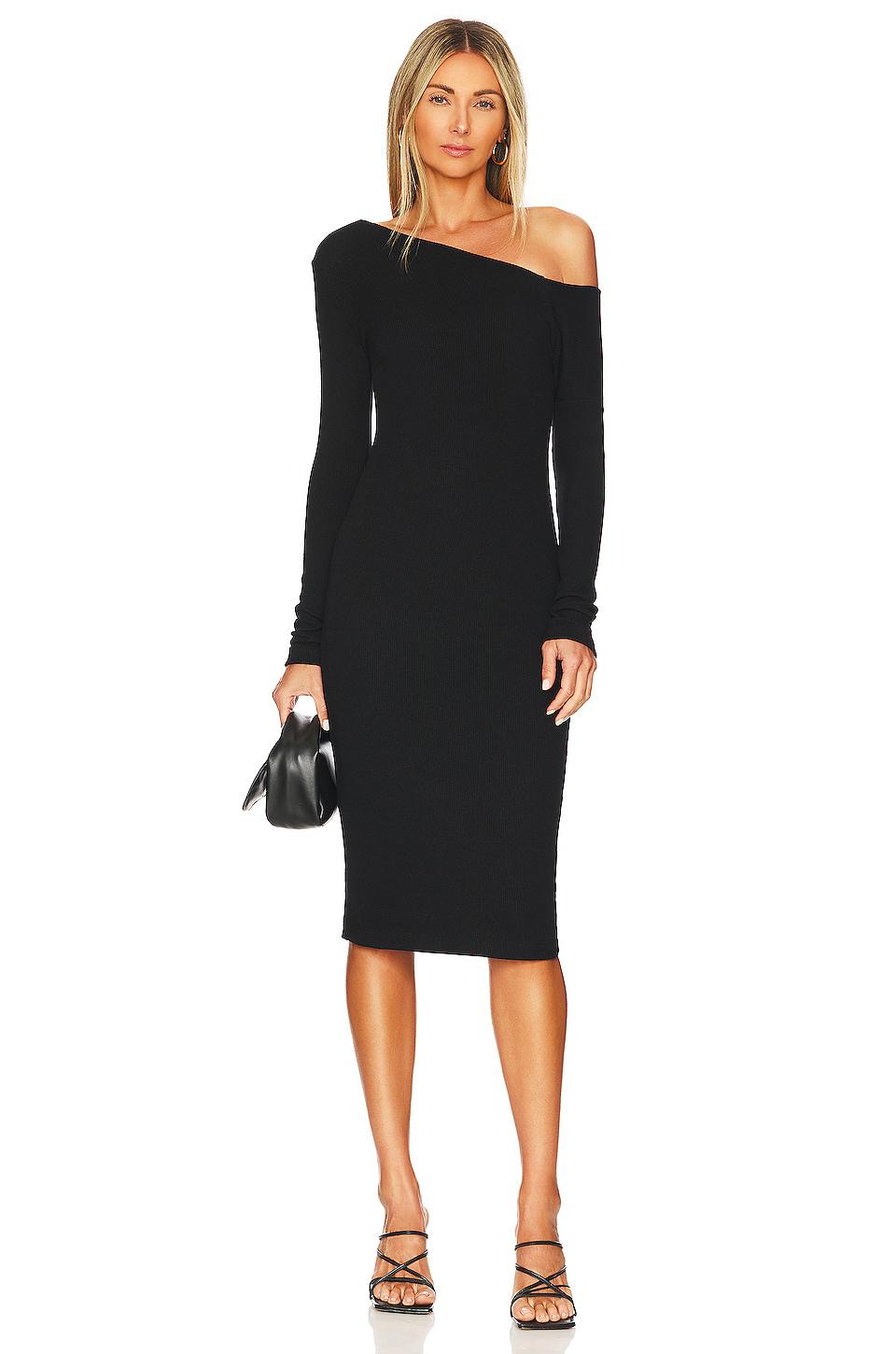 Enza Costa Sweater Knit Slouch Shoulder Dress in Black by ENZA COSTA