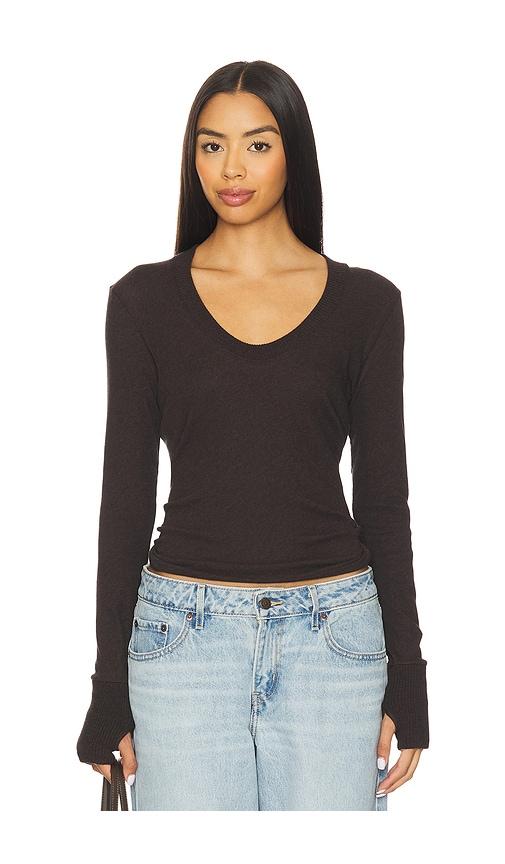 Enza Costa x REVOLVE X Revolve Cashmere Easy Cuffed U Top in Brown by ENZA COSTA