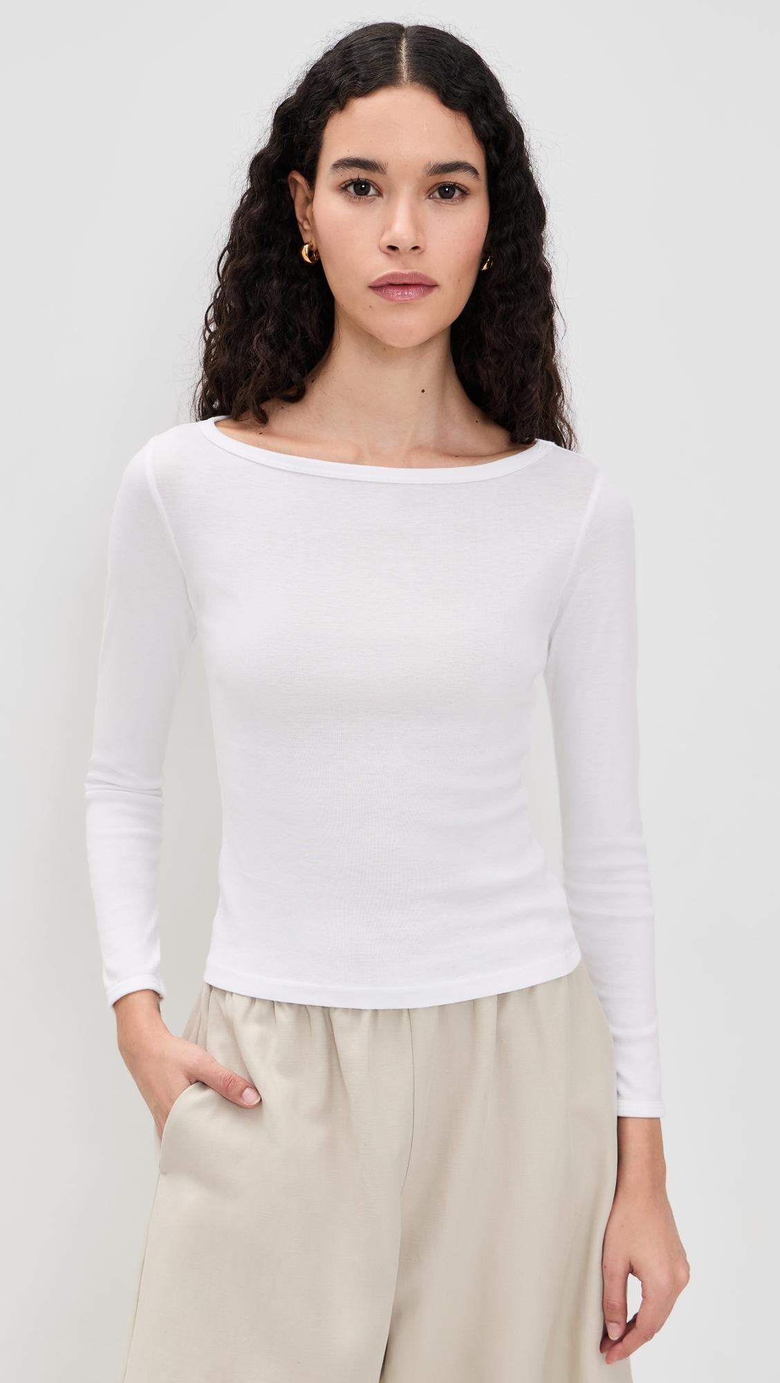 Fine Cotton Boat Neck Long Sleeve Top by ENZA COSTA