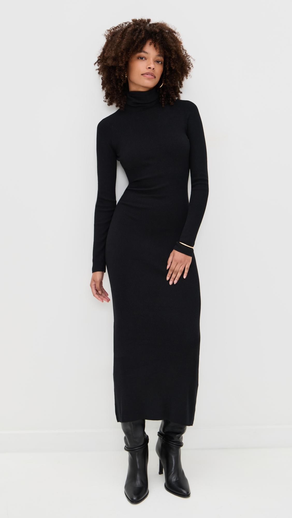Silk Blend Rib Sweater Turtleneck Dress by ENZA COSTA