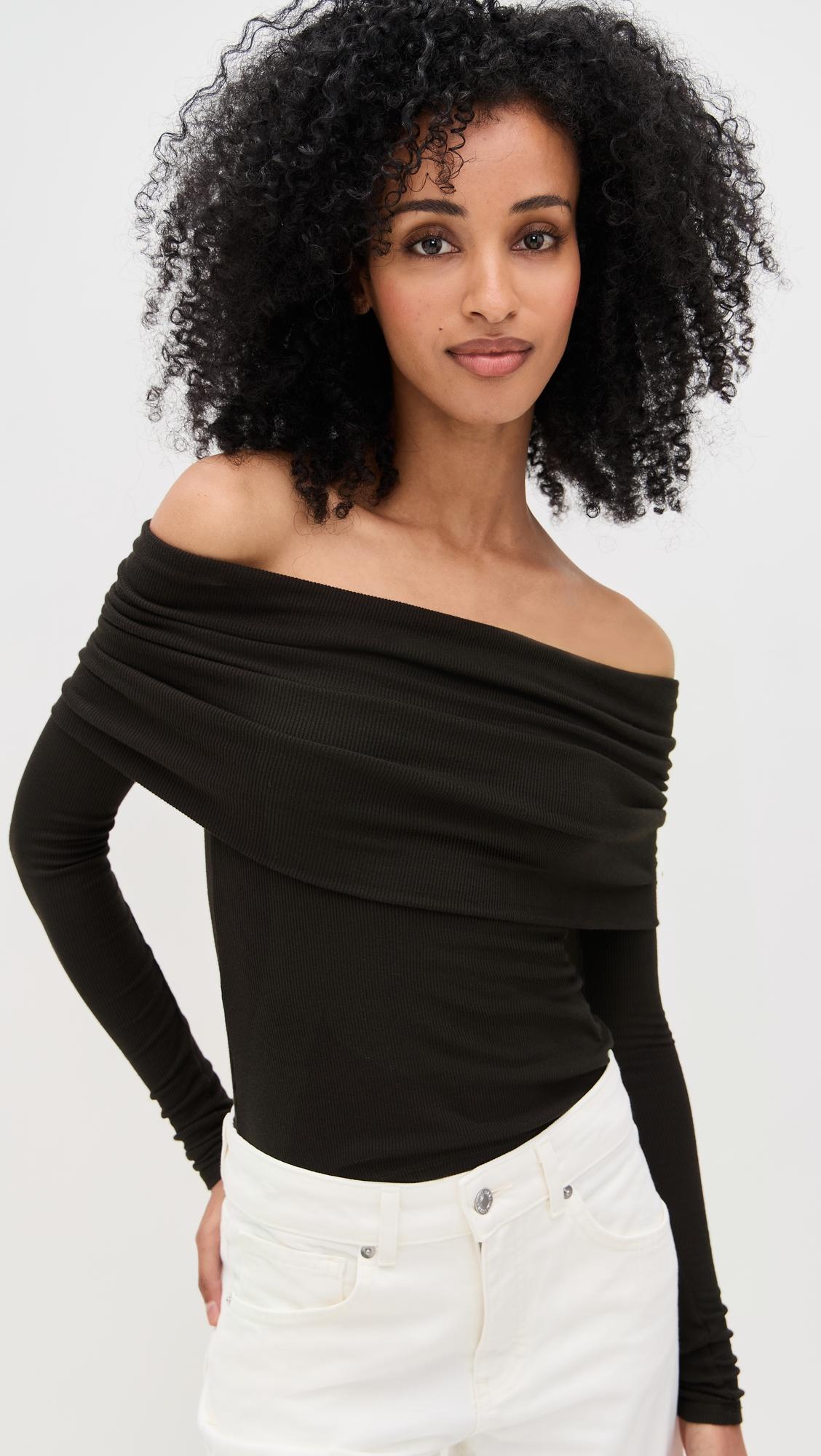 Silk Rib Off-Shoulder Top by ENZA COSTA
