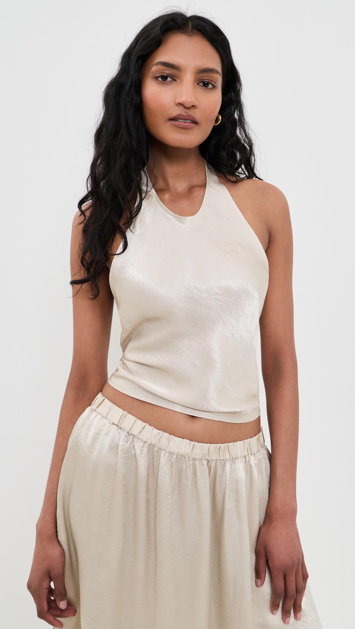 Textured Satin Halter Scarf Top by ENZA COSTA