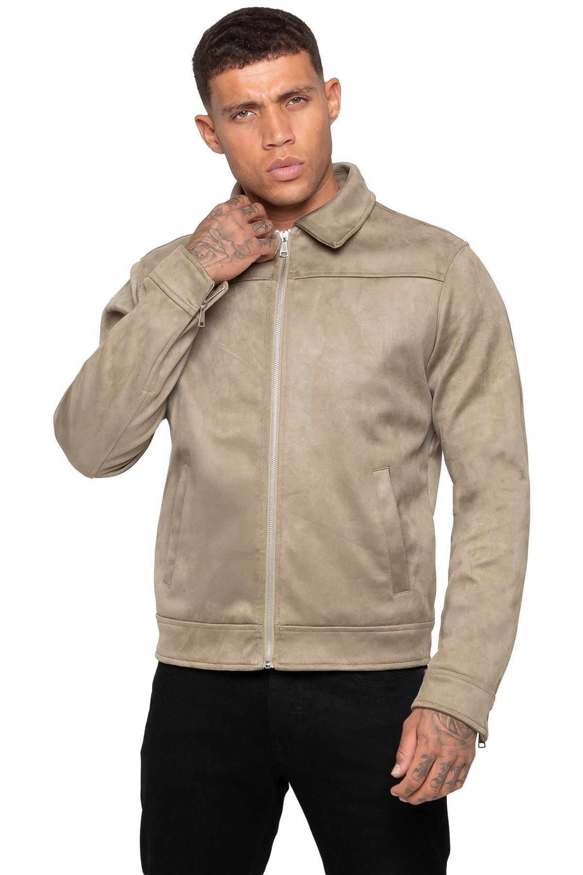 Faux Suede Collared Jacket by ENZO