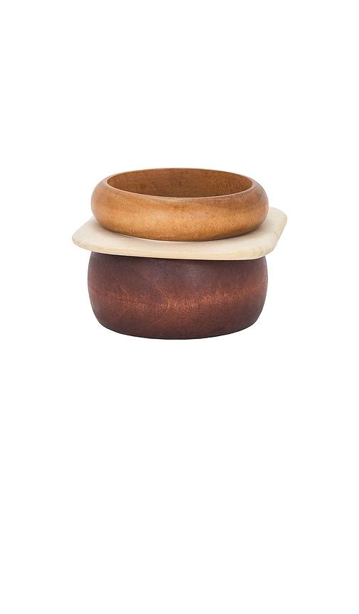 Epifene Multi Colored Wooden Bangles Set Of 3 in Brown by EPIFENE