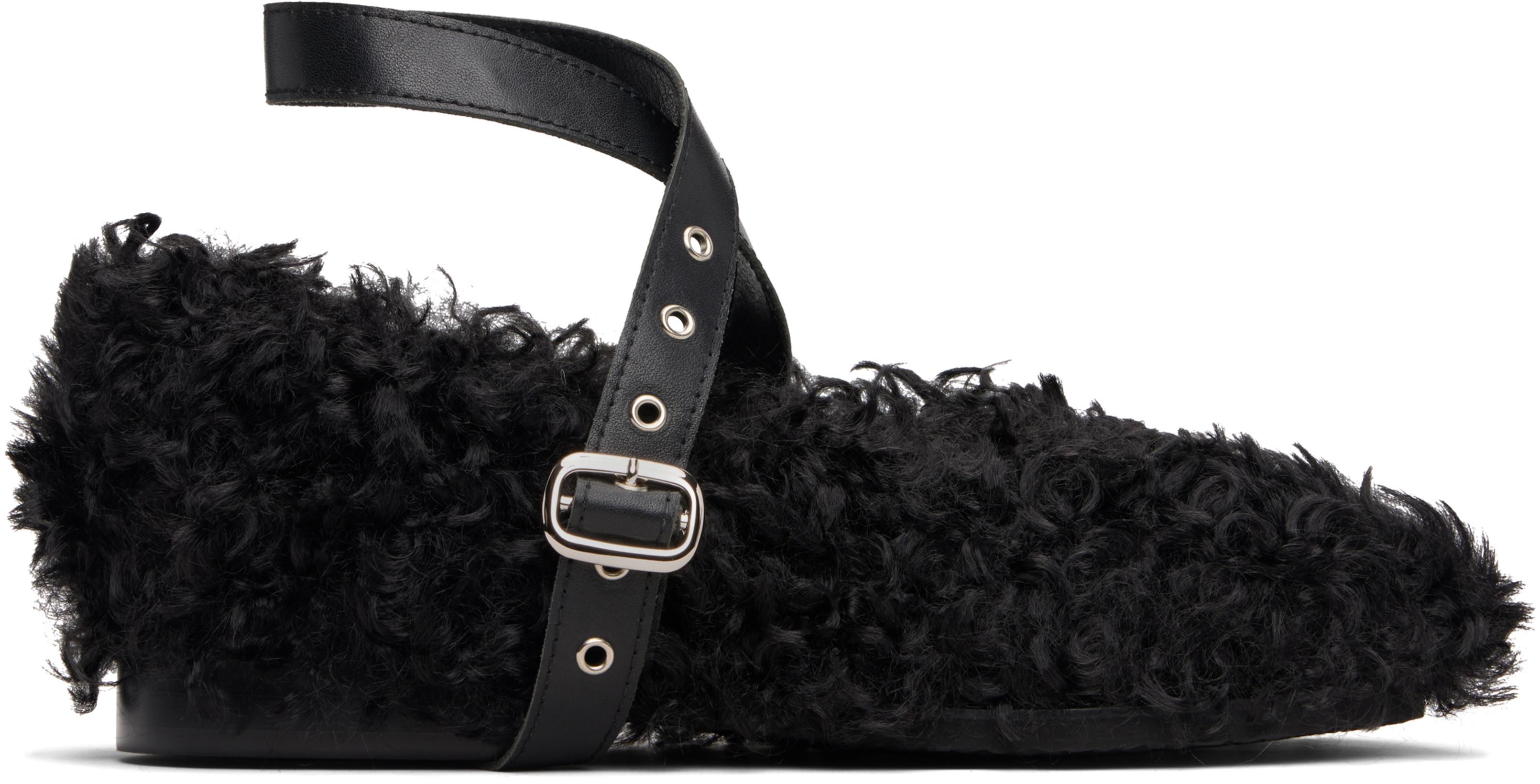 Black Strap Toe Ballerina Flats by EPINGLER