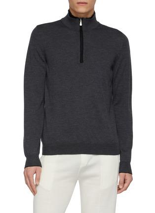 Mock Neck Half Zip Wool Knit Sweater by EQUIL Mock Neck Half Zip Wool Knit Sweater by EQUIL