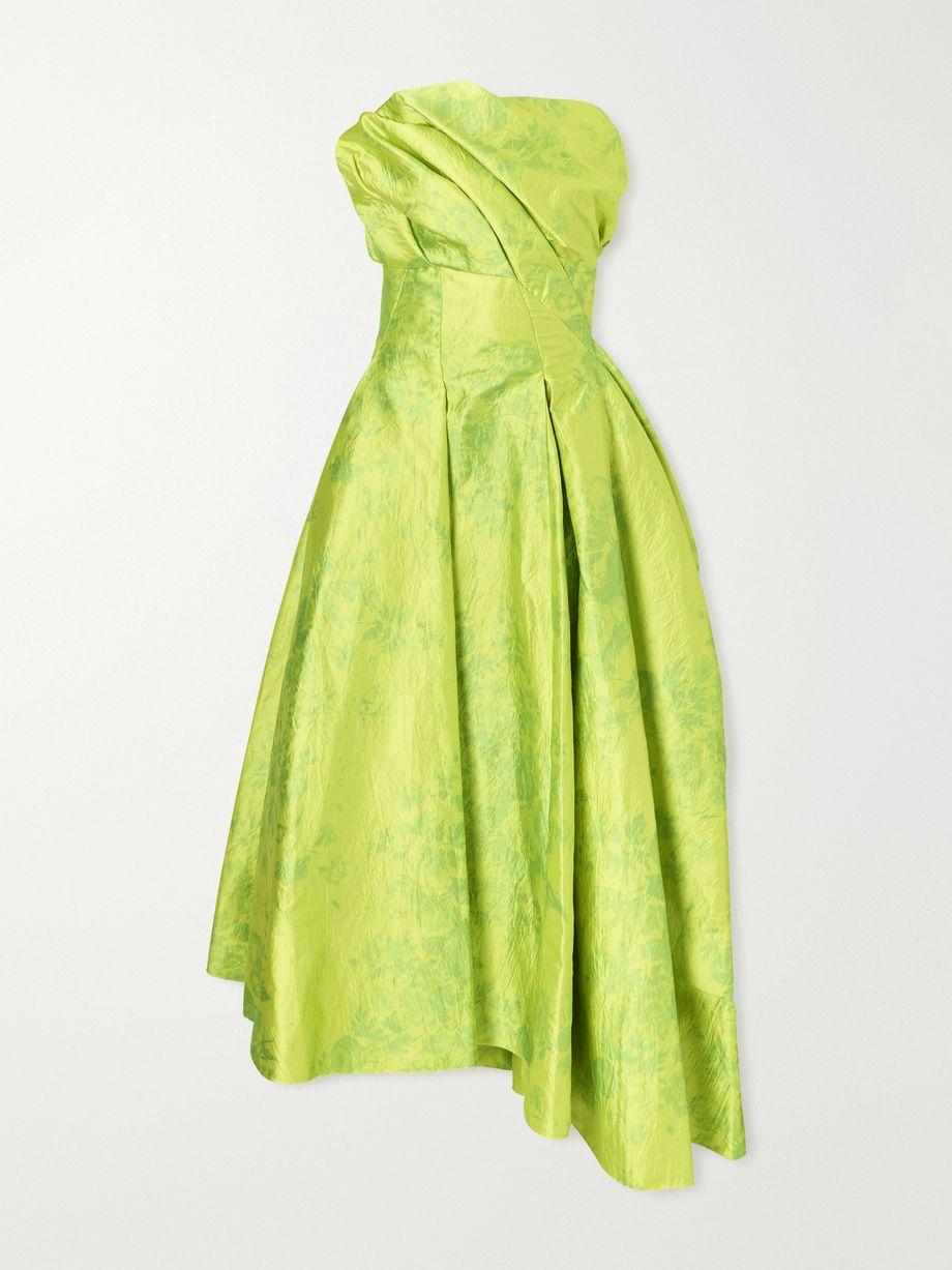 Asymmetric frayed pleated floral-print crinkled-satin maxi dress by ERDEM