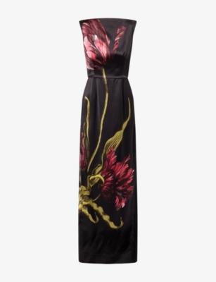 Boat-Neck Floral Satin Maxi Dress by ERDEM