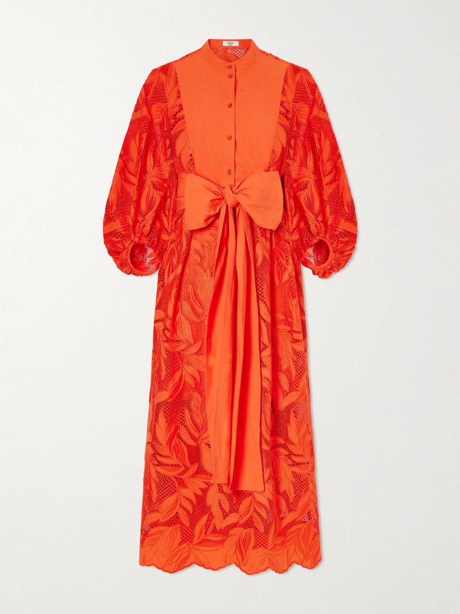 Bow-detailed embroidered poplin and lace midi dress by ERDEM