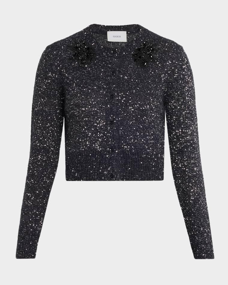 Crystal Embellished Paillette Knit Crop Cardigan by ERDEM