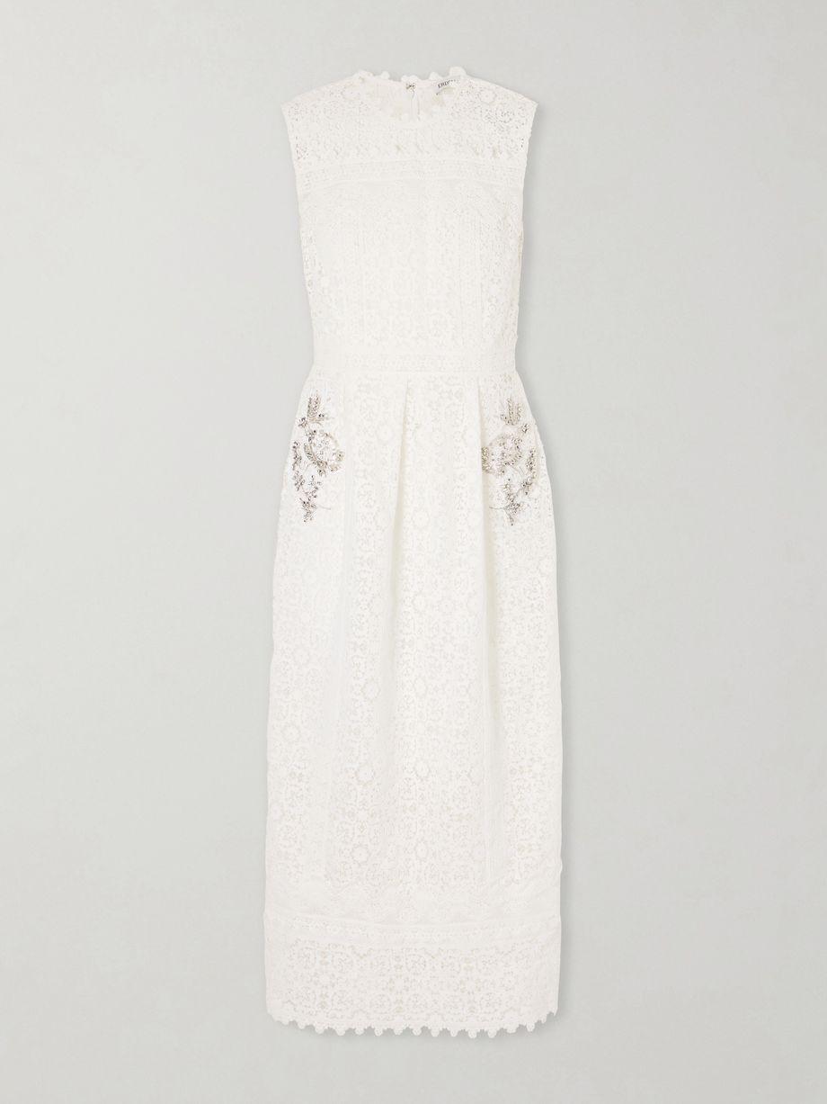 Crystal-embellished cotton-guipure lace midi dress by ERDEM