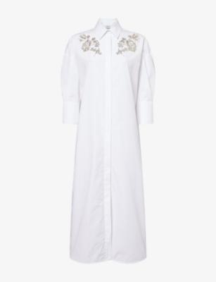 Embellished Long-Sleeves Cotton-Poplin Midi Dress by ERDEM