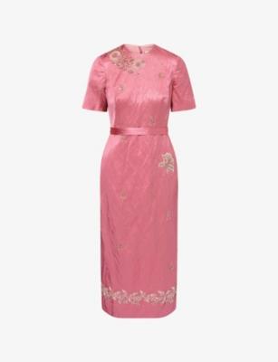 Embellished Textured Satin Pencil Midi Dress by ERDEM