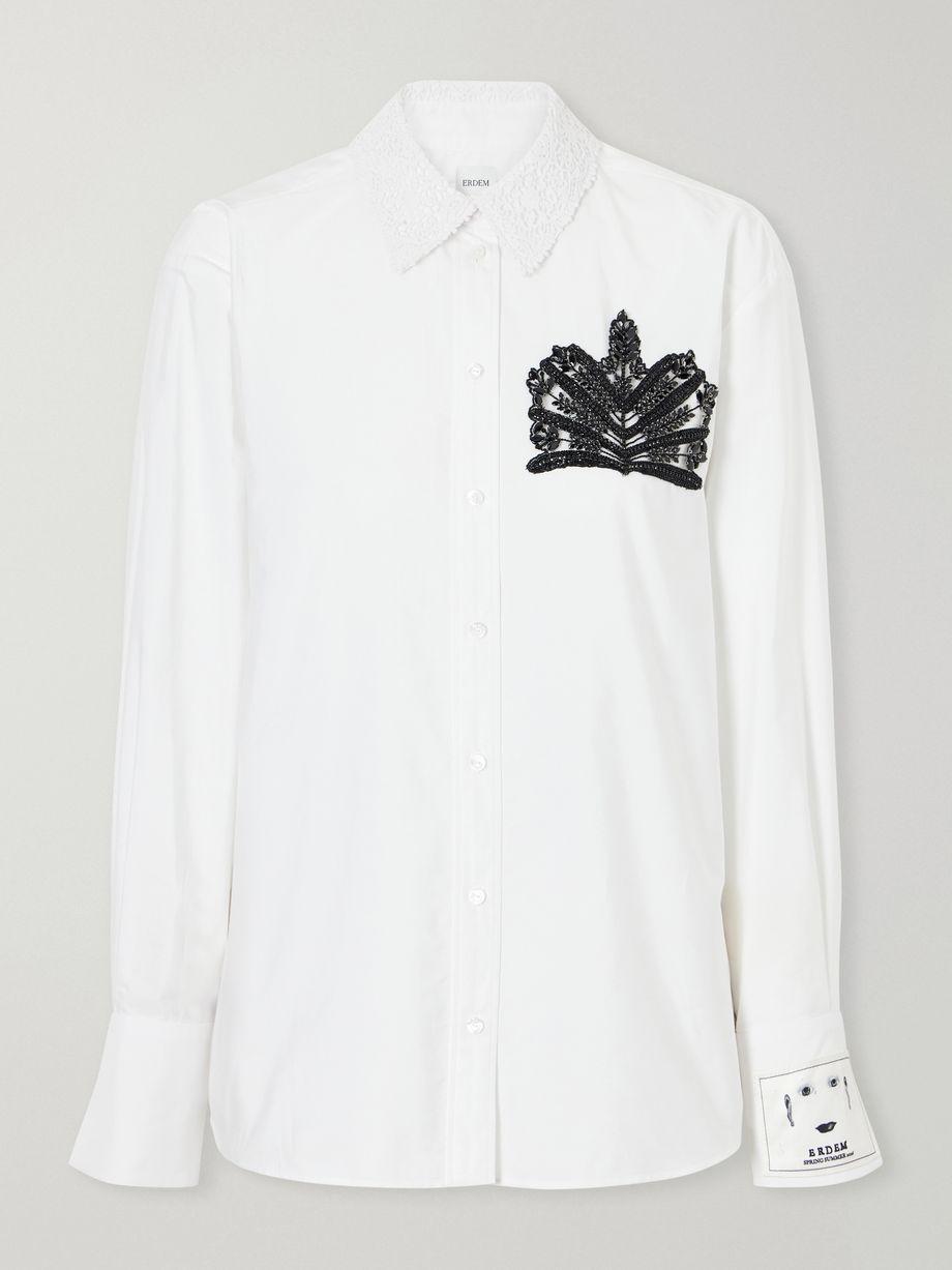 Embellished lace-trimmed organic cotton-poplin shirt by ERDEM